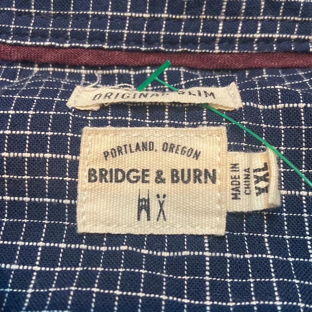 BRIDGE & BURN Slim Fit Size XXL Button Down Shirt Navy & White